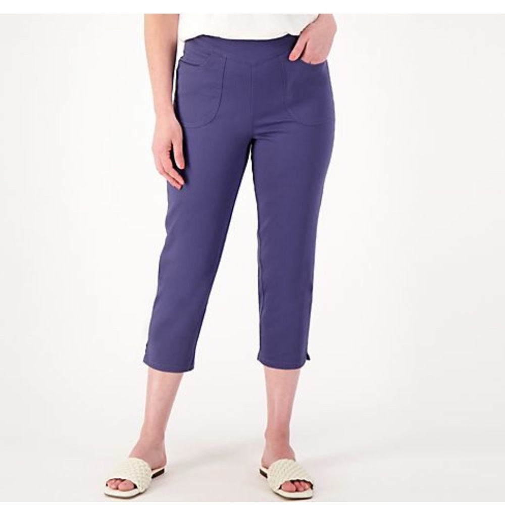 Denim & Co. indigo Pull on, V-Yoke Crop Pants, size Small